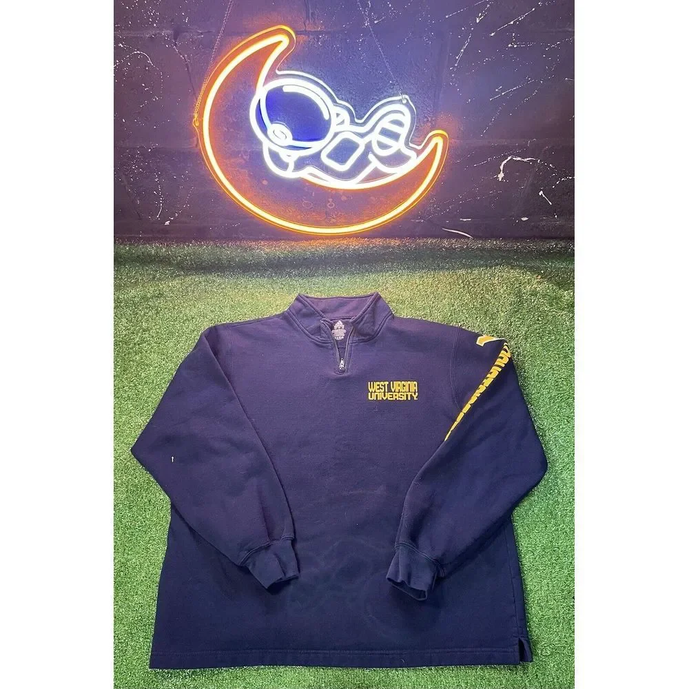 Adidas‎ West Virginia University Navy Blue 1/4 Zip Up Sweatshirt Mens Sz LG